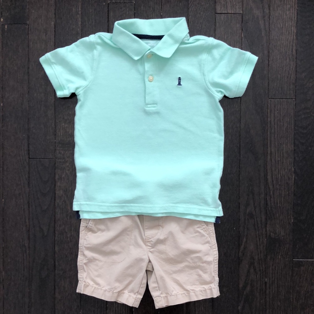 Carter’s Pique Polo Short Sleeve Shirt and Khaki Shorts in 3T